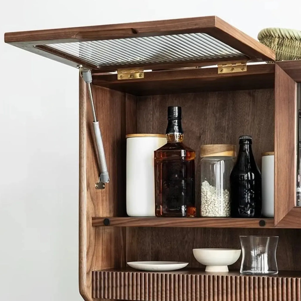 Kitchen Brown Wooden Open Storage Sideboard with Hutch