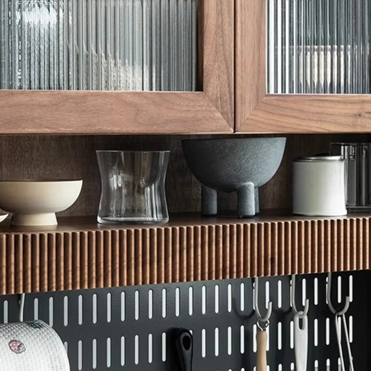 Kitchen Brown Wooden Open Storage Sideboard with Hutch