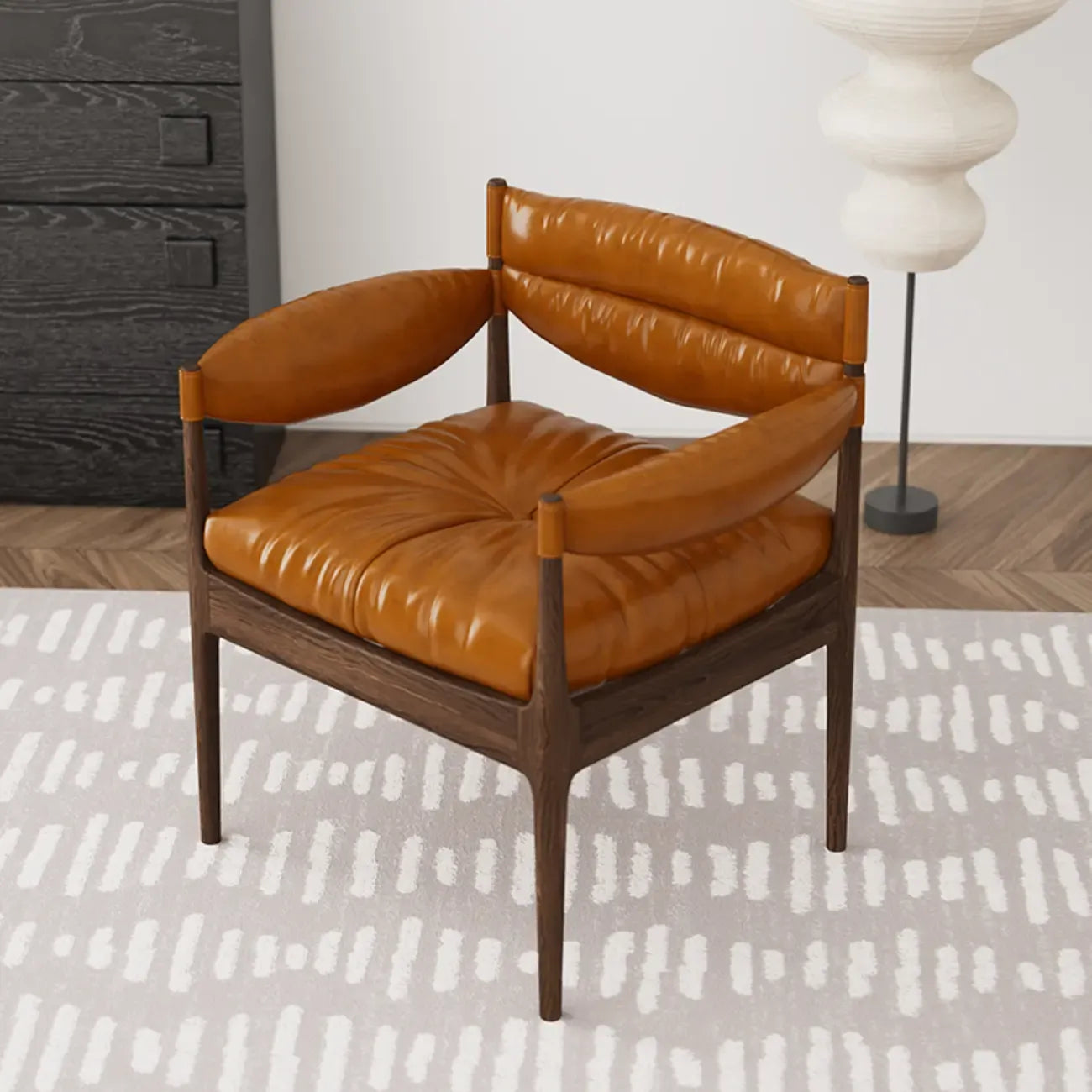 Modern Oiled Leather Mid-Back Accent Armchair