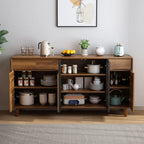 Brown Wooden 3-Drawer Sliding Door Buffet Cabinet
