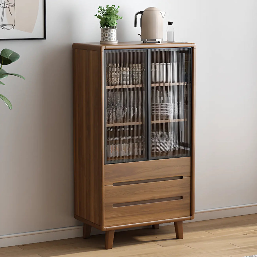 Brown Wooden 3-Drawer Sliding Door Buffet Cabinet