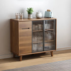 Brown Wooden 3-Drawer Sliding Door Buffet Cabinet