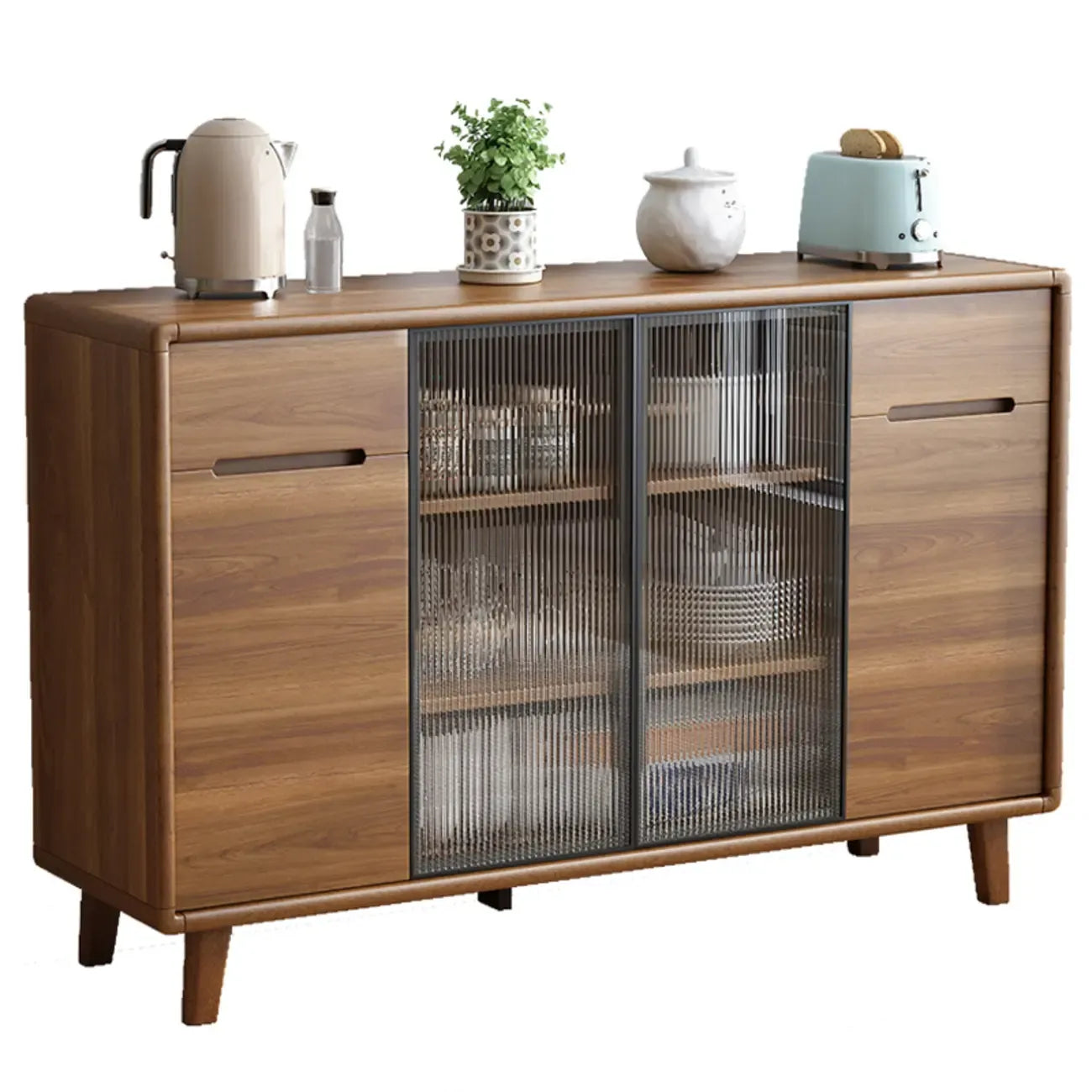 Brown Wooden 3-Drawer Sliding Door Buffet Cabinet