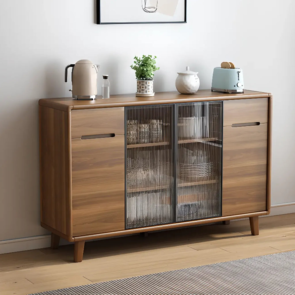 Brown Wooden 3-Drawer Sliding Door Buffet Cabinet