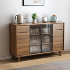 Brown Wooden 3-Drawer Sliding Door Buffet Cabinet