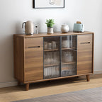 Brown Wooden 3-Drawer Sliding Door Buffet Cabinet