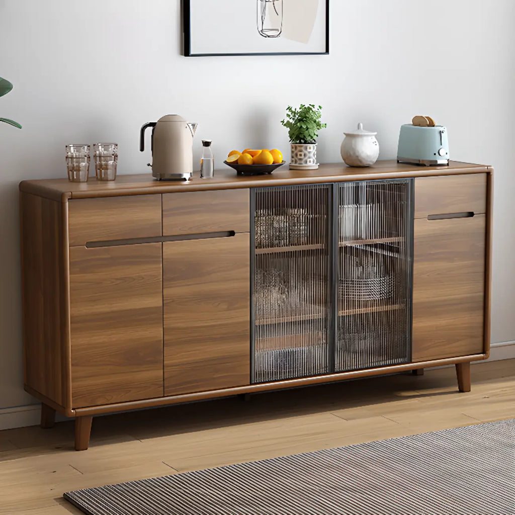 Brown Wooden 3-Drawer Sliding Door Buffet Cabinet