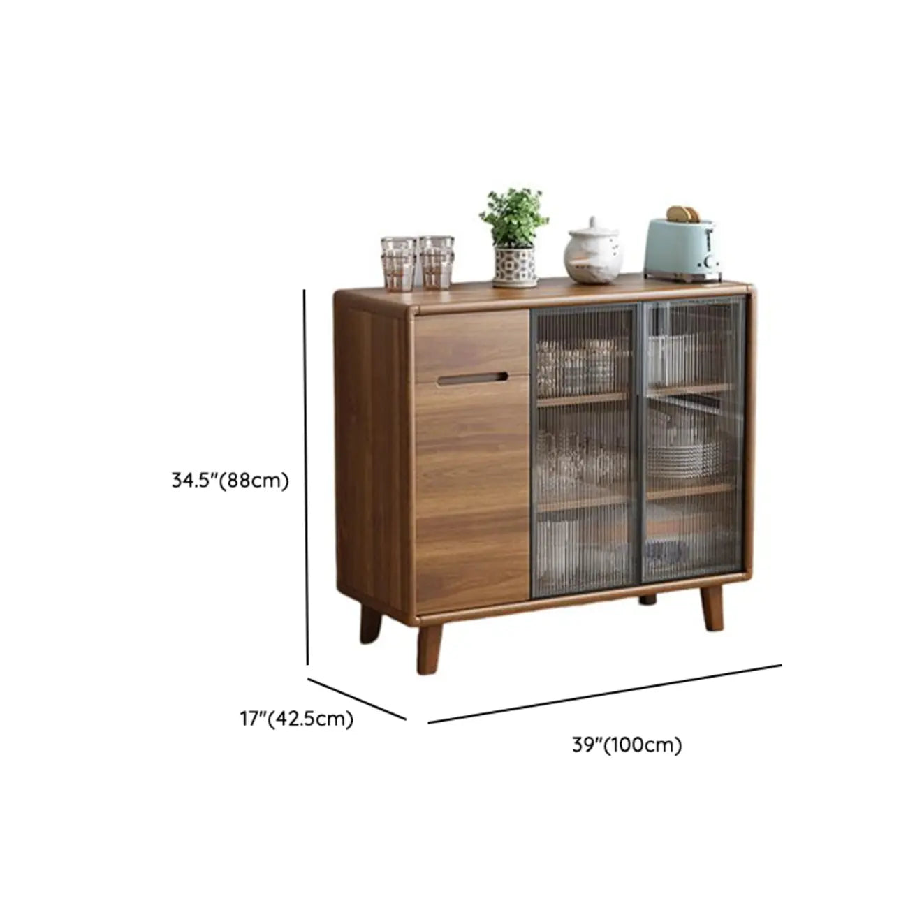 Brown Wooden 3-Drawer Sliding Door Buffet Cabinet