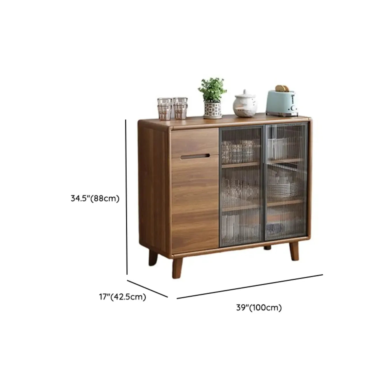 Brown Wooden 3-Drawer Sliding Door Buffet Cabinet