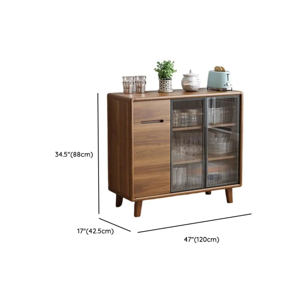 Brown Wooden 3-Drawer Sliding Door Buffet Cabinet