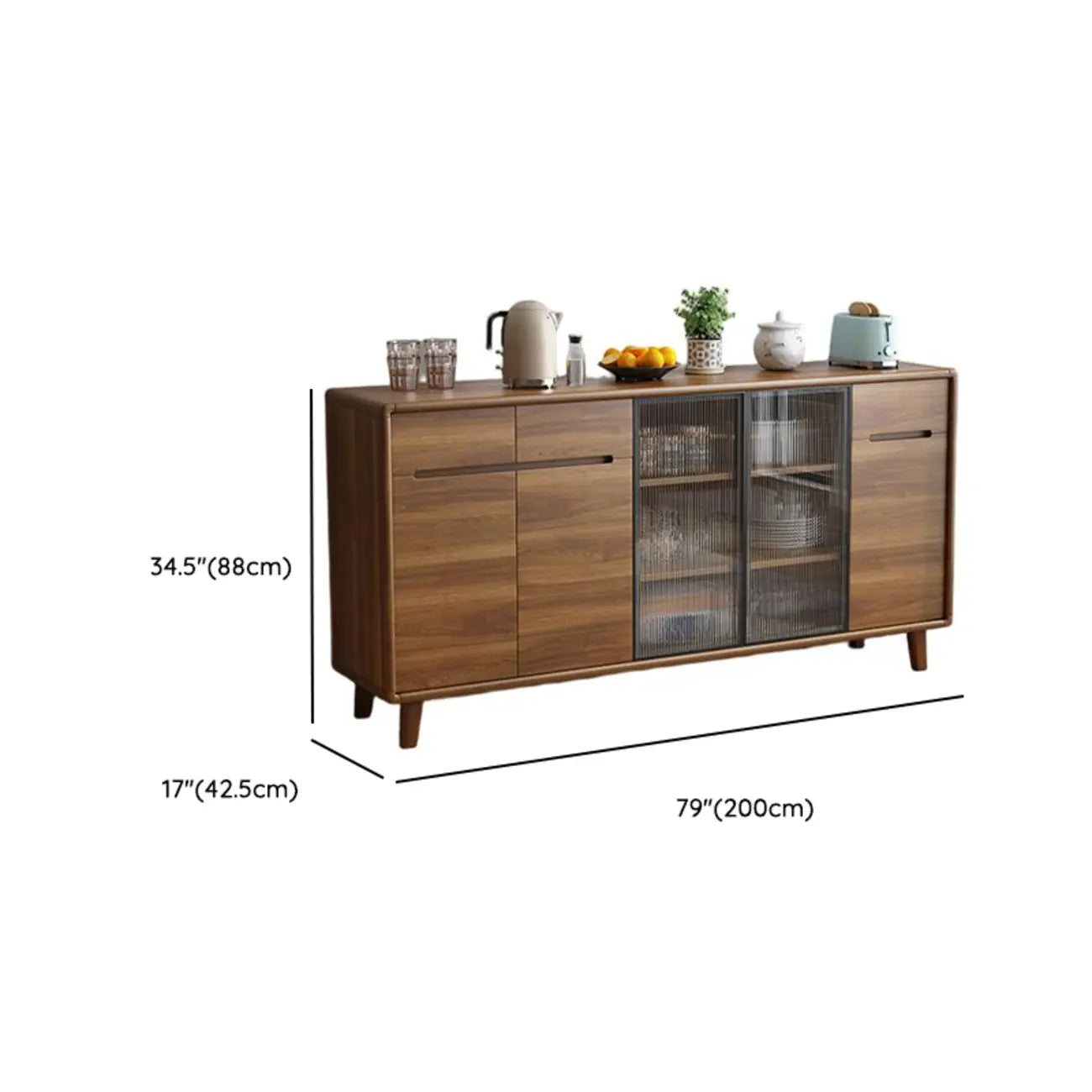 Brown Wooden 3-Drawer Sliding Door Buffet Cabinet