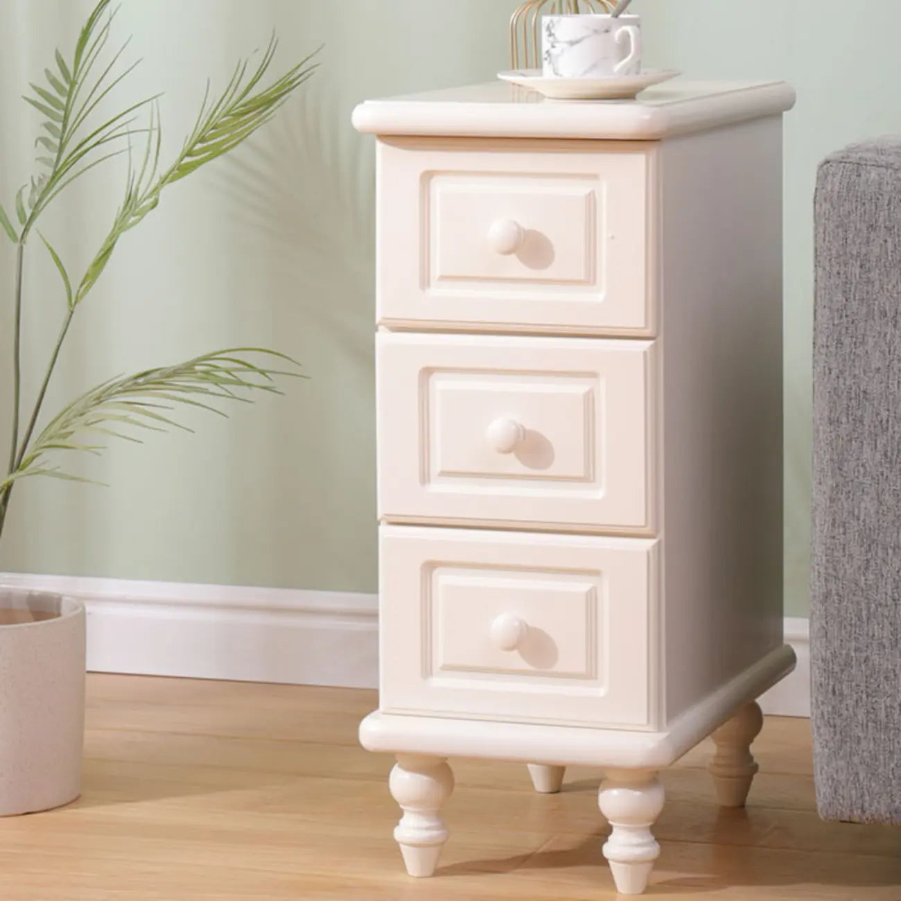 Art Deco Wood Top 3 Drawer Nightstand with Legs