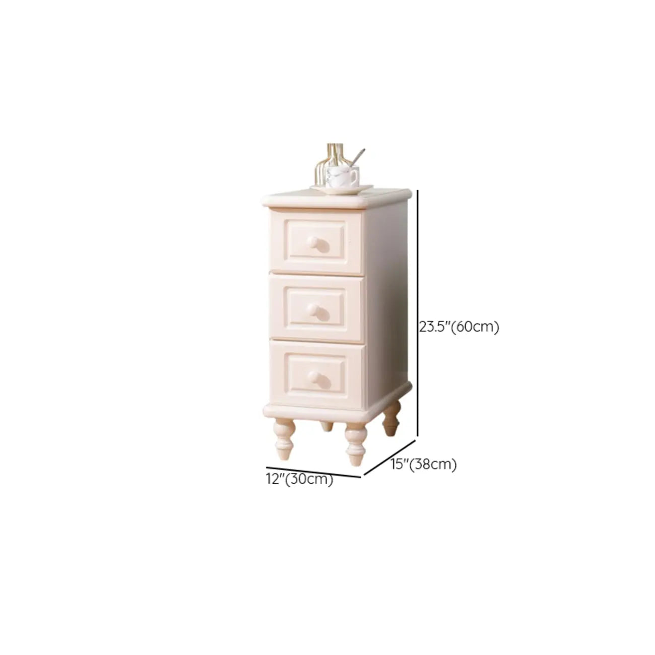 Art Deco Wood Top 3 Drawer Nightstand with Legs