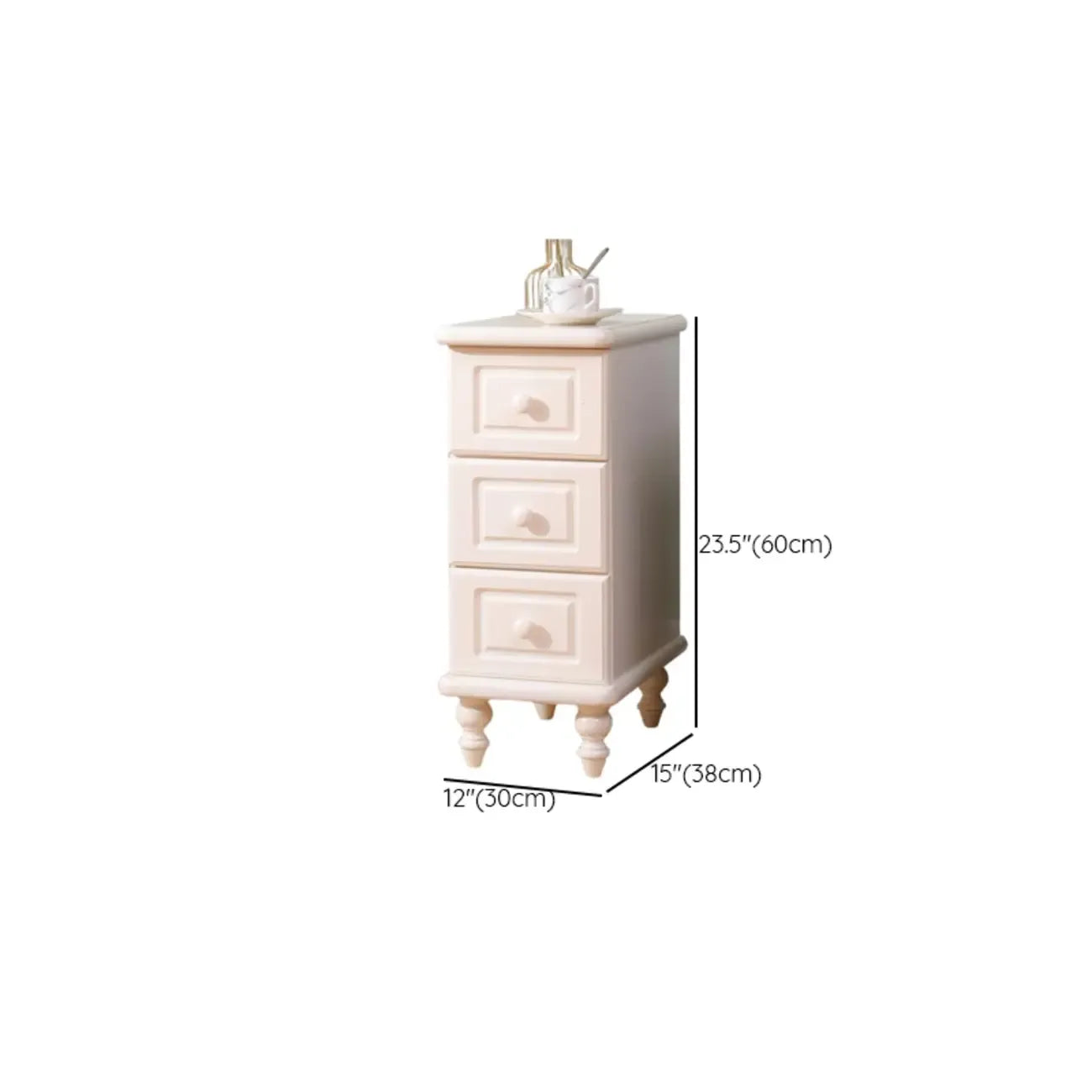 Art Deco Wood Top 3 Drawer Nightstand with Legs