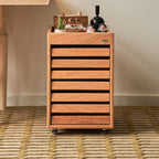 Modern Cherry Wood Rolling Side Table with Drawers
