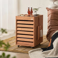 Modern Cherry Wood Rolling Side Table with Drawers