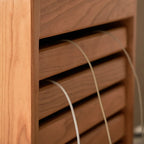 Modern Cherry Wood Rolling Side Table with Drawers