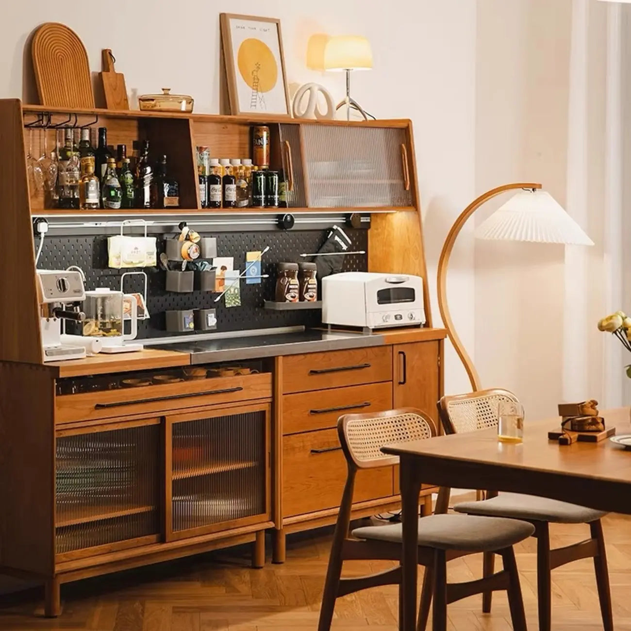 Modern Cherry Pine Kitchen Storage Cabinet