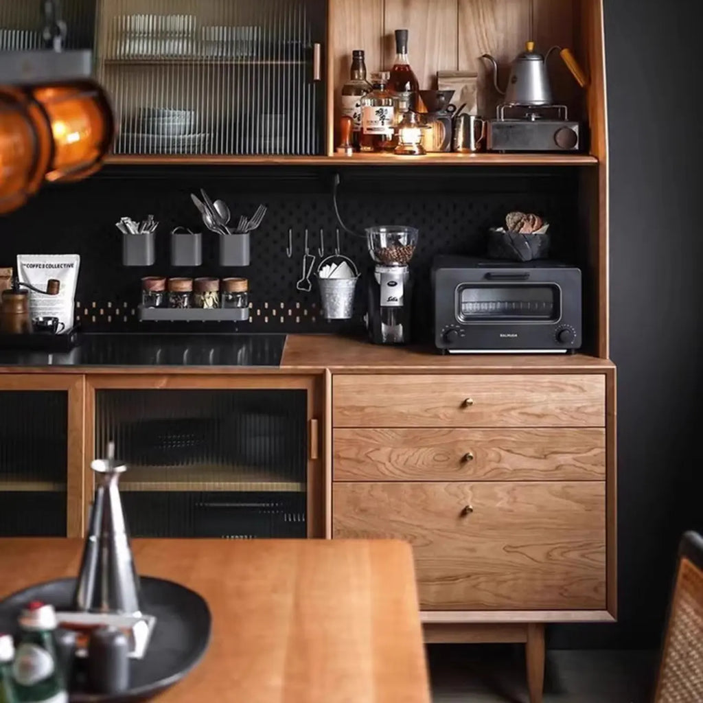 Modern Natural Wood Buffet Cabinet with Cabinets