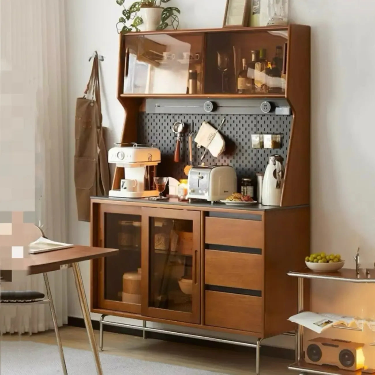 Modern Pine Cherry Wood Sliding Door Buffet