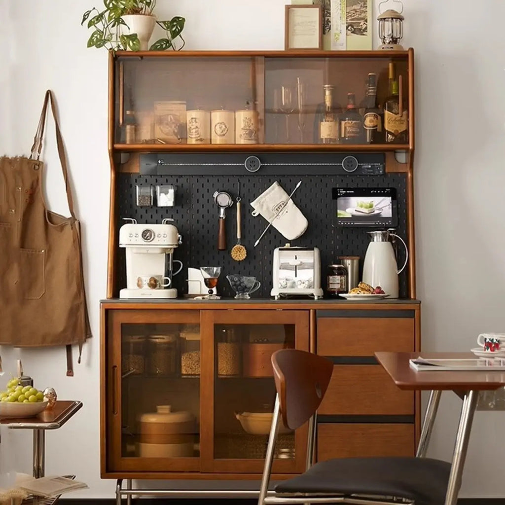 Modern Pine Cherry Wood Sliding Door Buffet