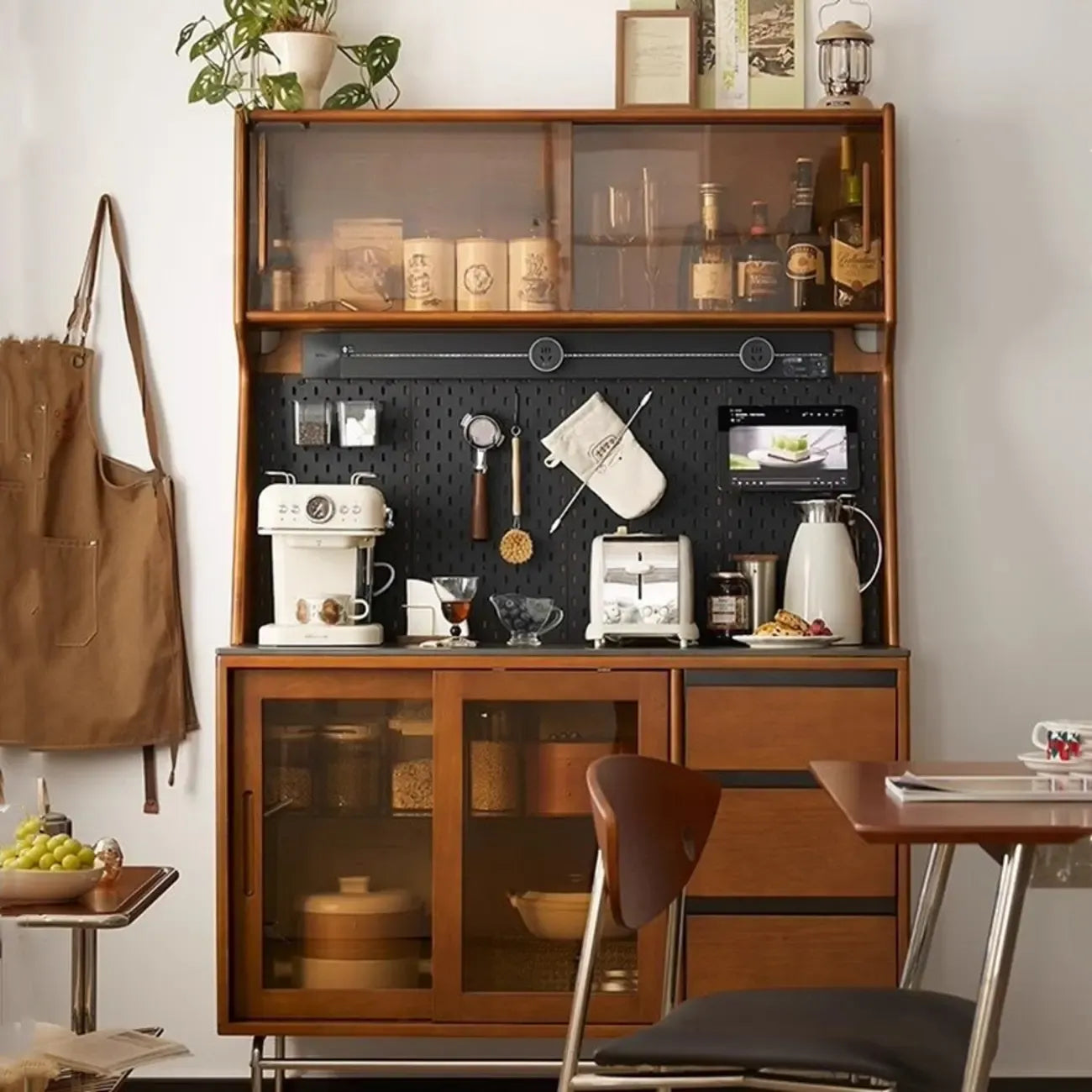 Modern Pine Cherry Wood Sliding Door Buffet