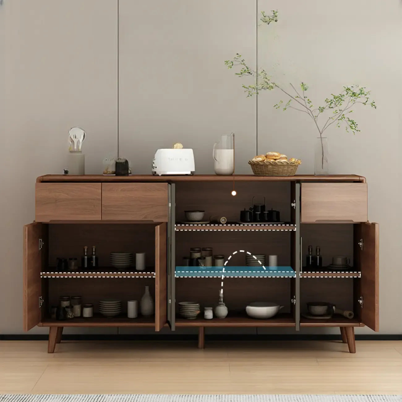Modern Wood Buffet with Spacious Storage Cabinets