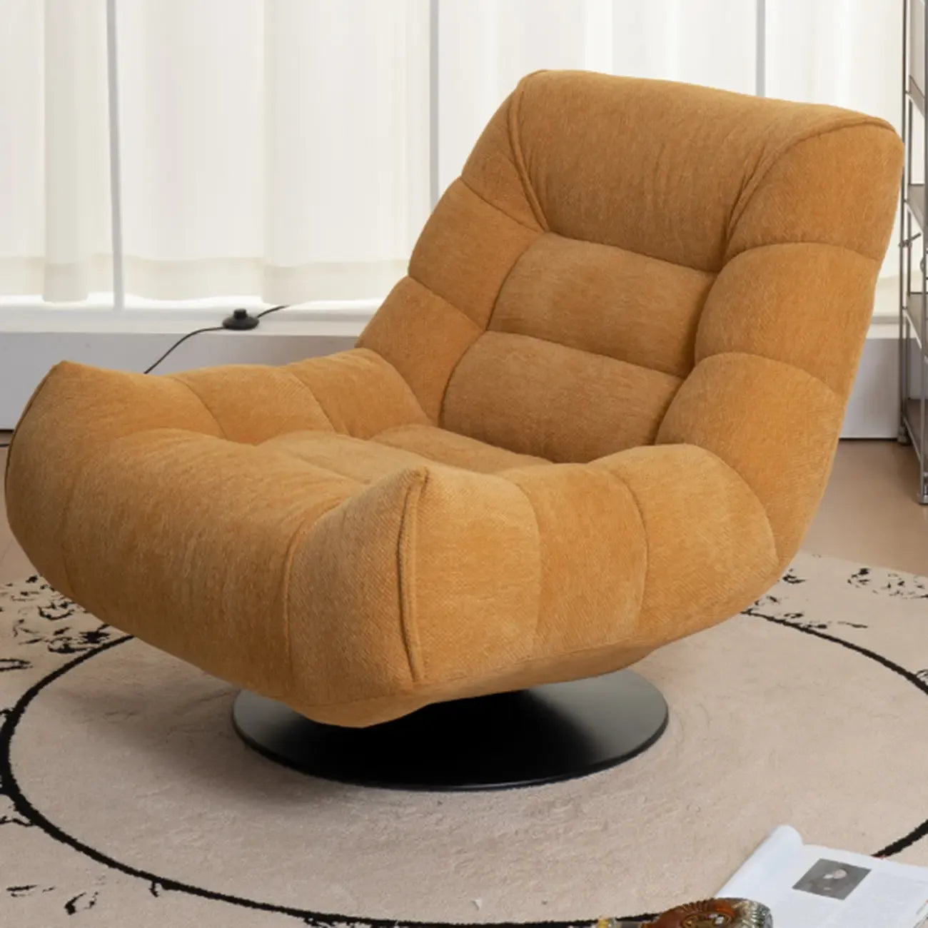 Yellow Trufted Chenille Fabric Swivel Accent Chair