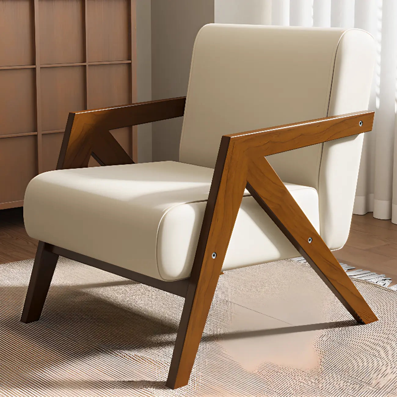 Arm Chair Linen Faux Leather Living Room