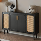 Modern Ink Wood Slab Buffet with Adjustable Shelving