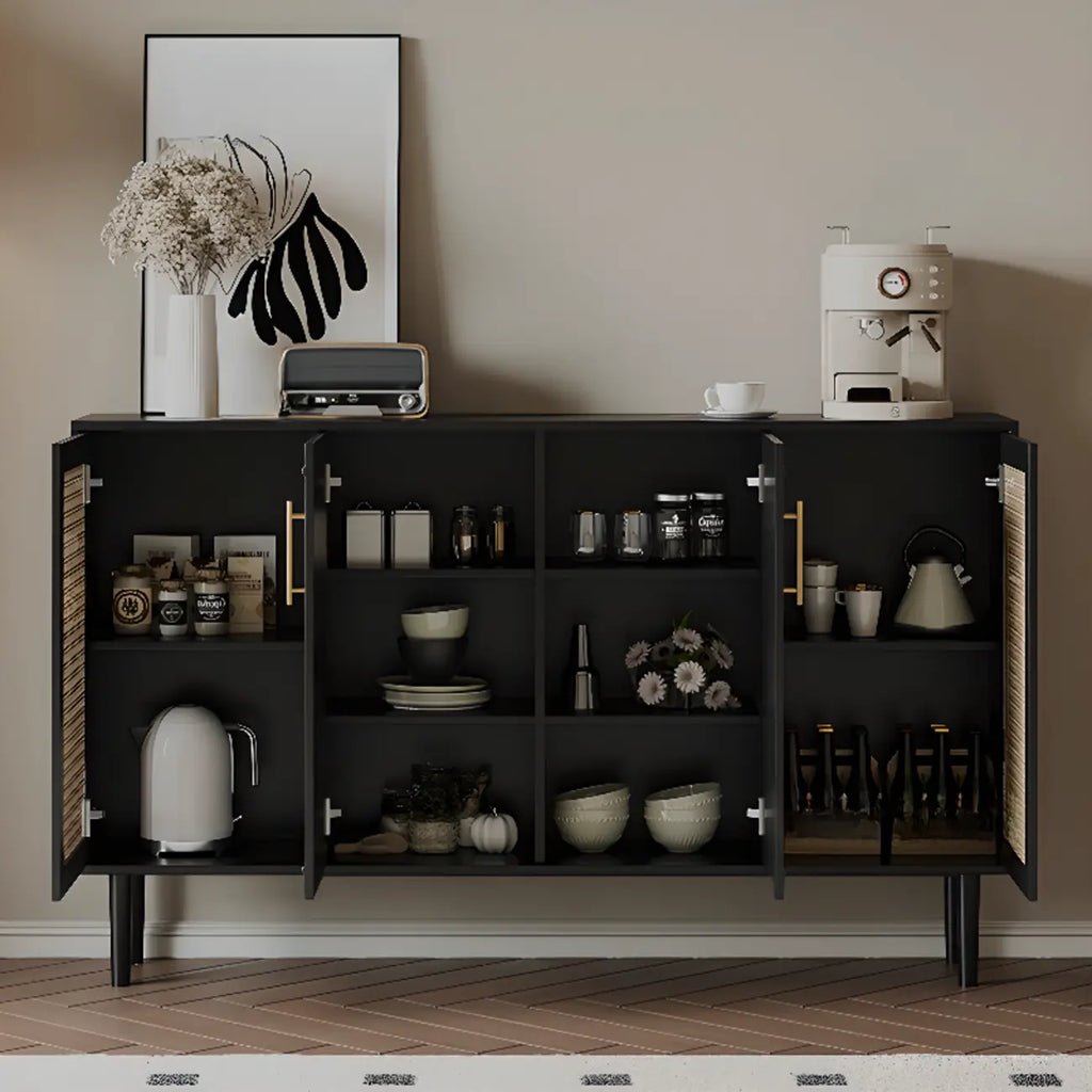 Modern Ink Wood Slab Buffet with Adjustable Shelving