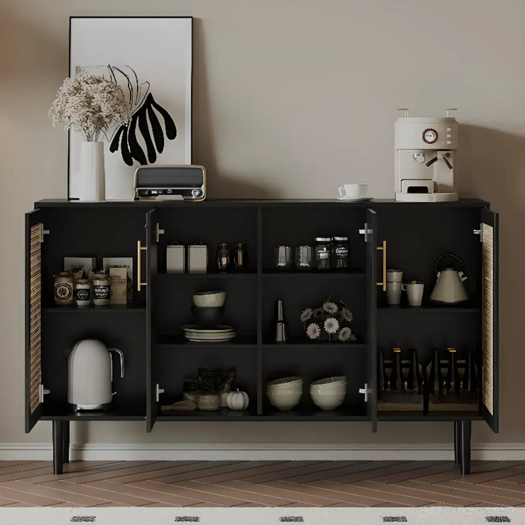 Modern Ink Wood Slab Buffet with Adjustable Shelving