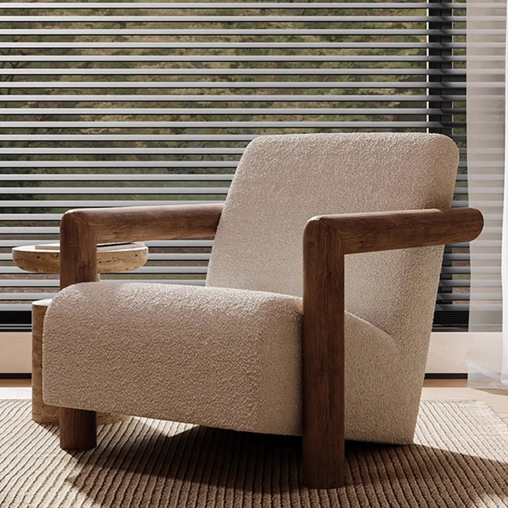 Minimalist White Mohair Fabric Living Room Arm Chair