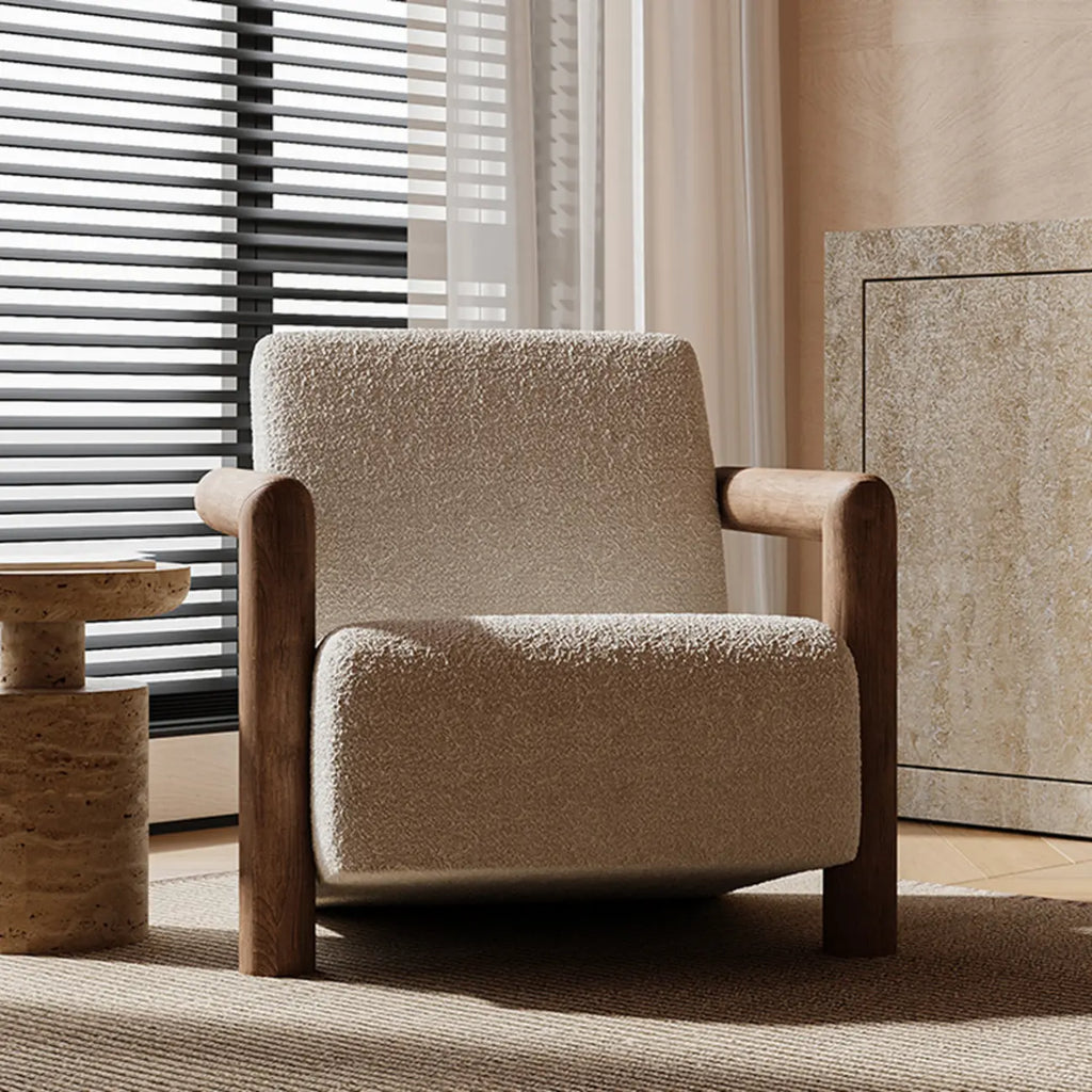 Minimalist White Mohair Fabric Living Room Arm Chair