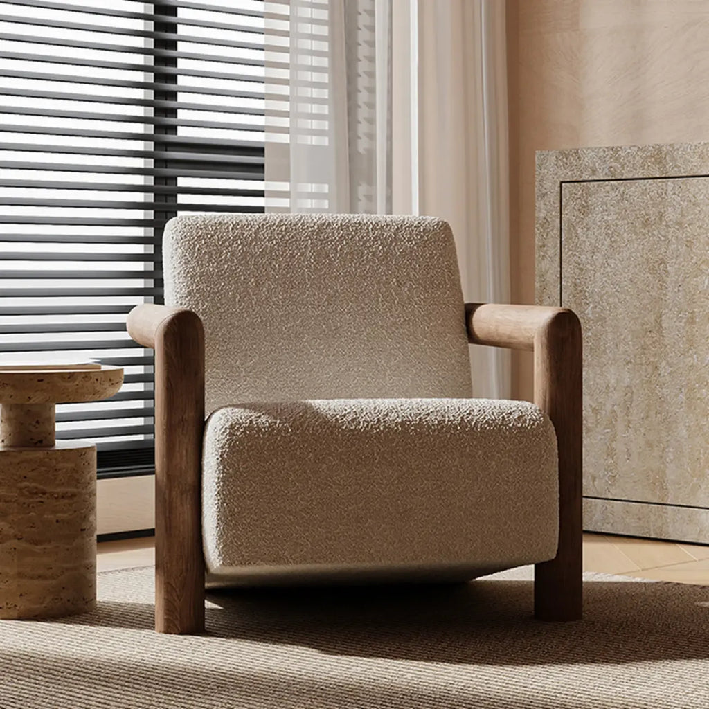 Minimalist White Mohair Fabric Living Room Arm Chair