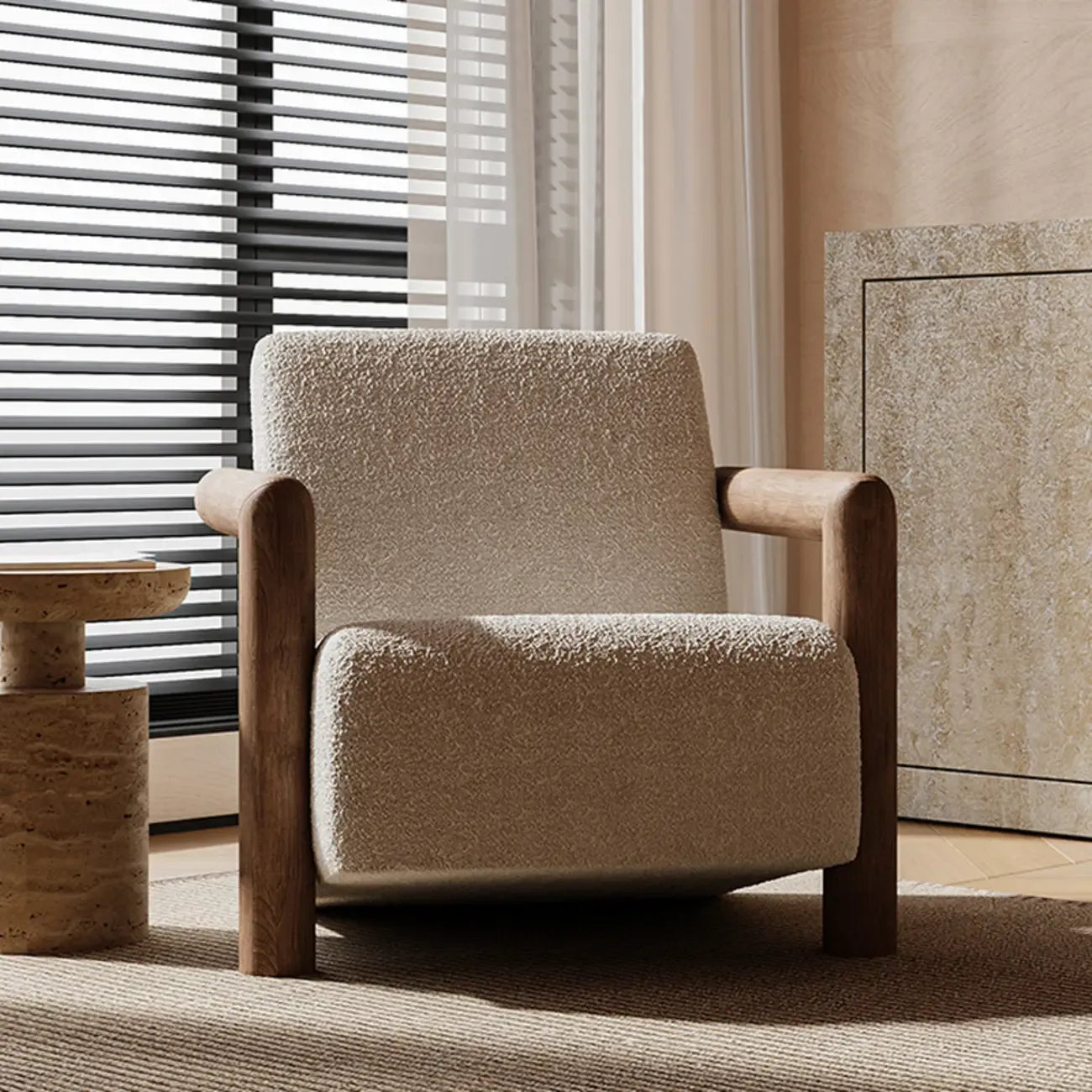 Minimalist White Mohair Fabric Living Room Arm Chair