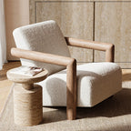 Minimalist White Mohair Fabric Living Room Arm Chair