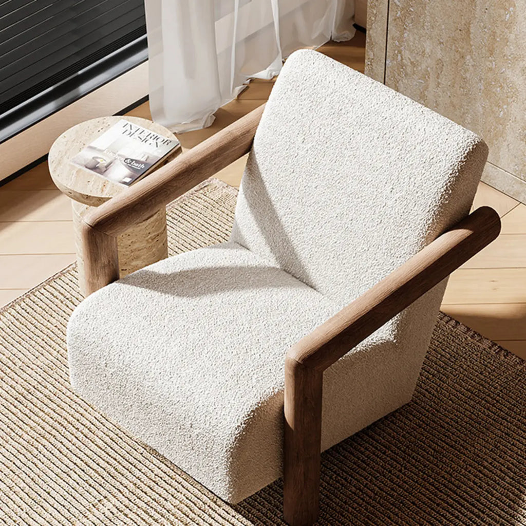 Minimalist White Mohair Fabric Living Room Arm Chair