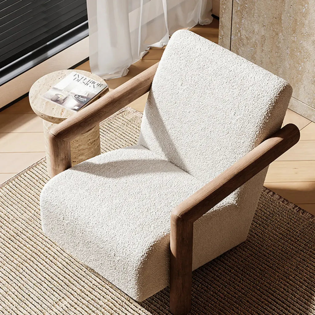 Minimalist White Mohair Fabric Living Room Arm Chair