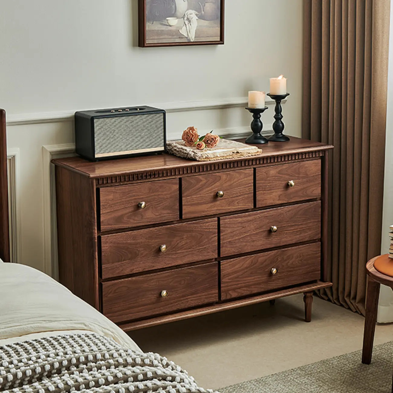 Mid-Century Walnut Wood Dresser Set with Ample Storage