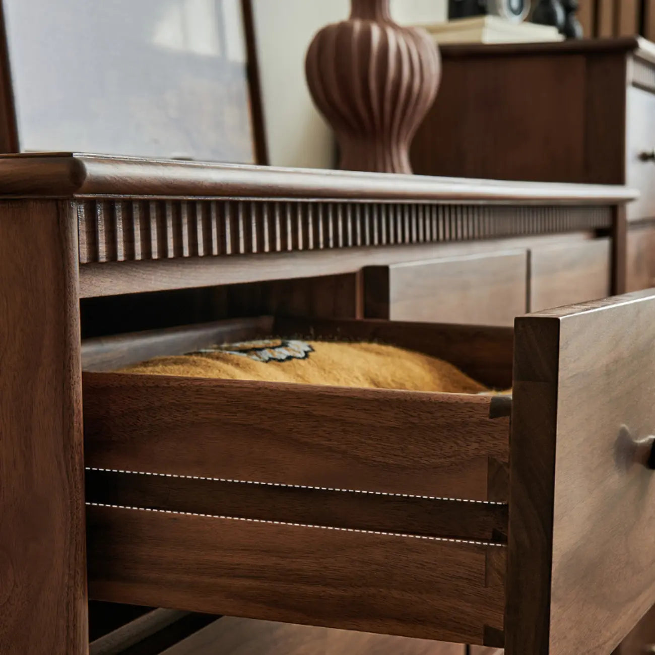 Mid-Century Walnut Wood Dresser Set with Ample Storage