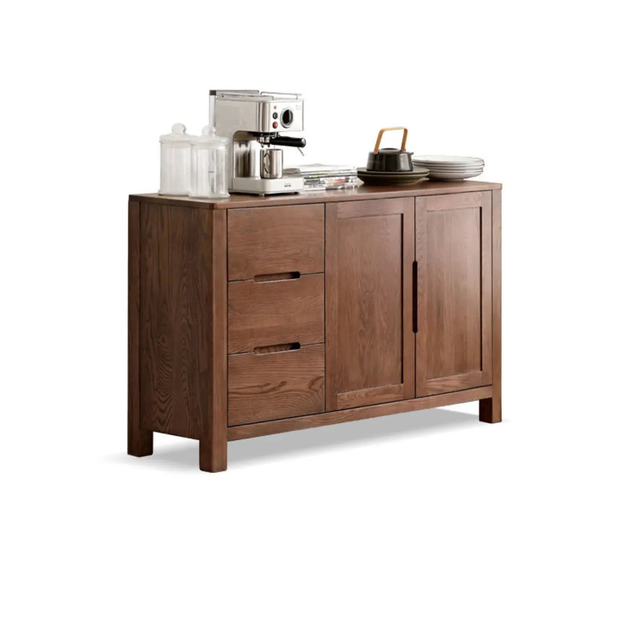 Modern Wood Sideboard with Shelves and Drawers