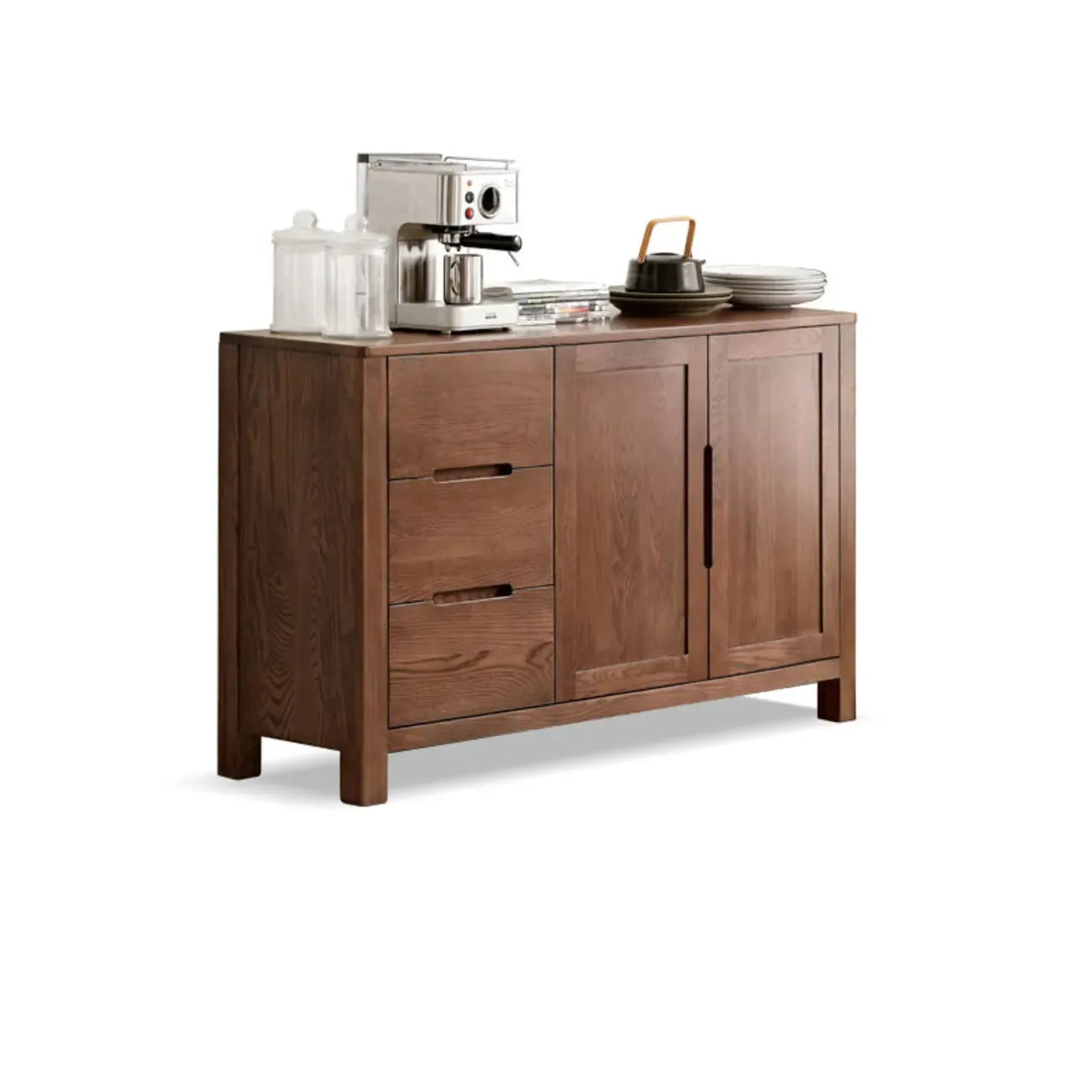Modern Wood Sideboard with Shelves and Drawers