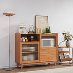 Modern Wood Sideboard with Glass Doors and Drawers