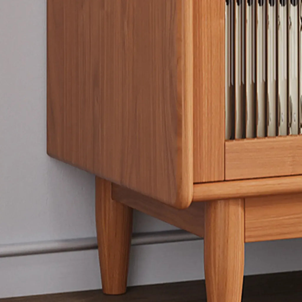 Modern Wood Sideboard with Glass Doors and Drawers