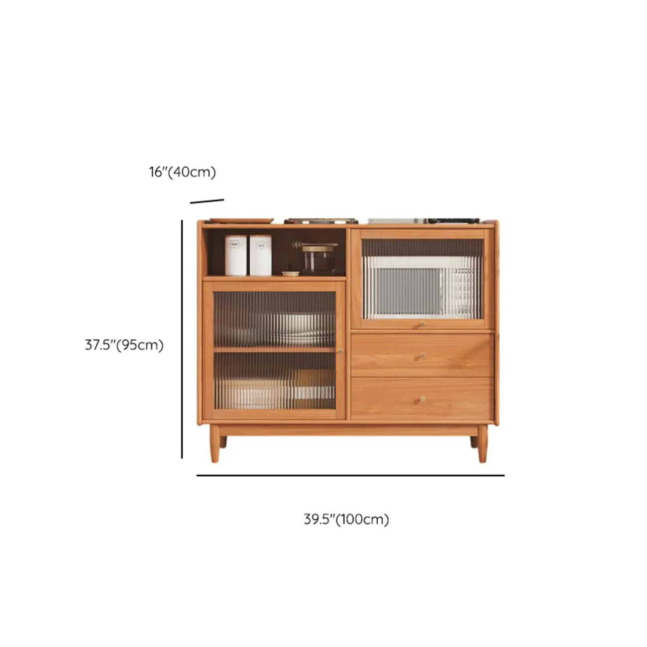 Modern Wood Sideboard with Glass Doors and Drawers