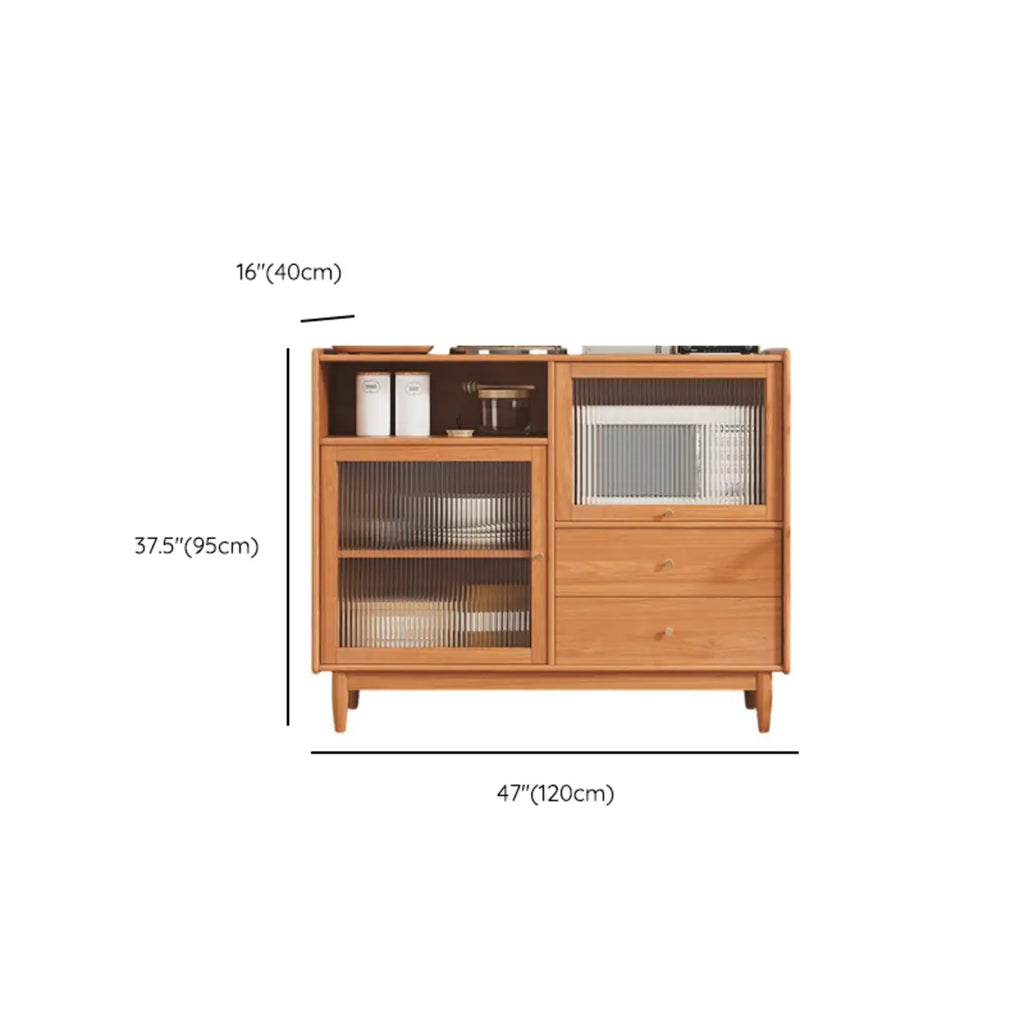 Modern Wood Sideboard with Glass Doors and Drawers