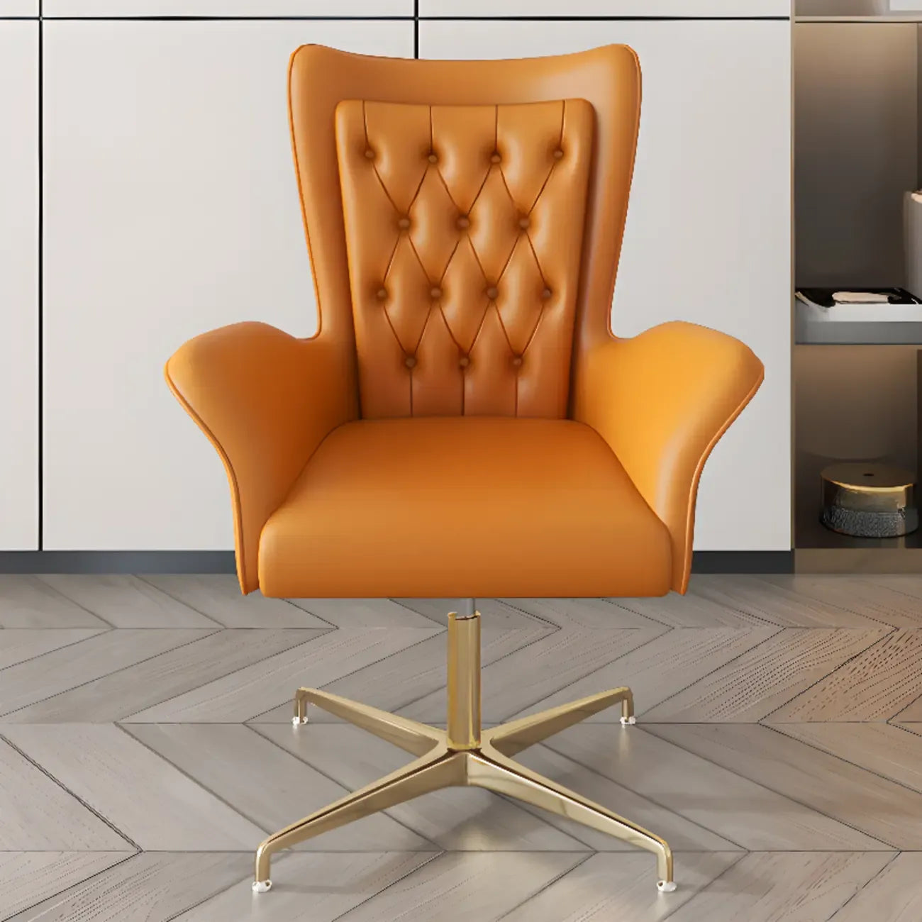 Modern Orange Executive Swivel Chair with Tufted Leather