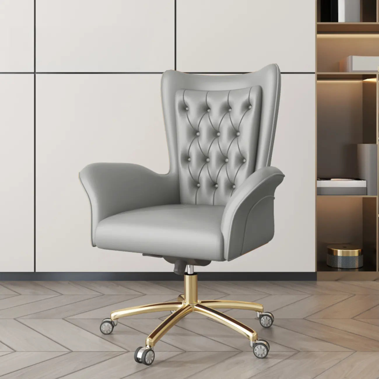 Modern Orange Executive Swivel Chair with Tufted Leather