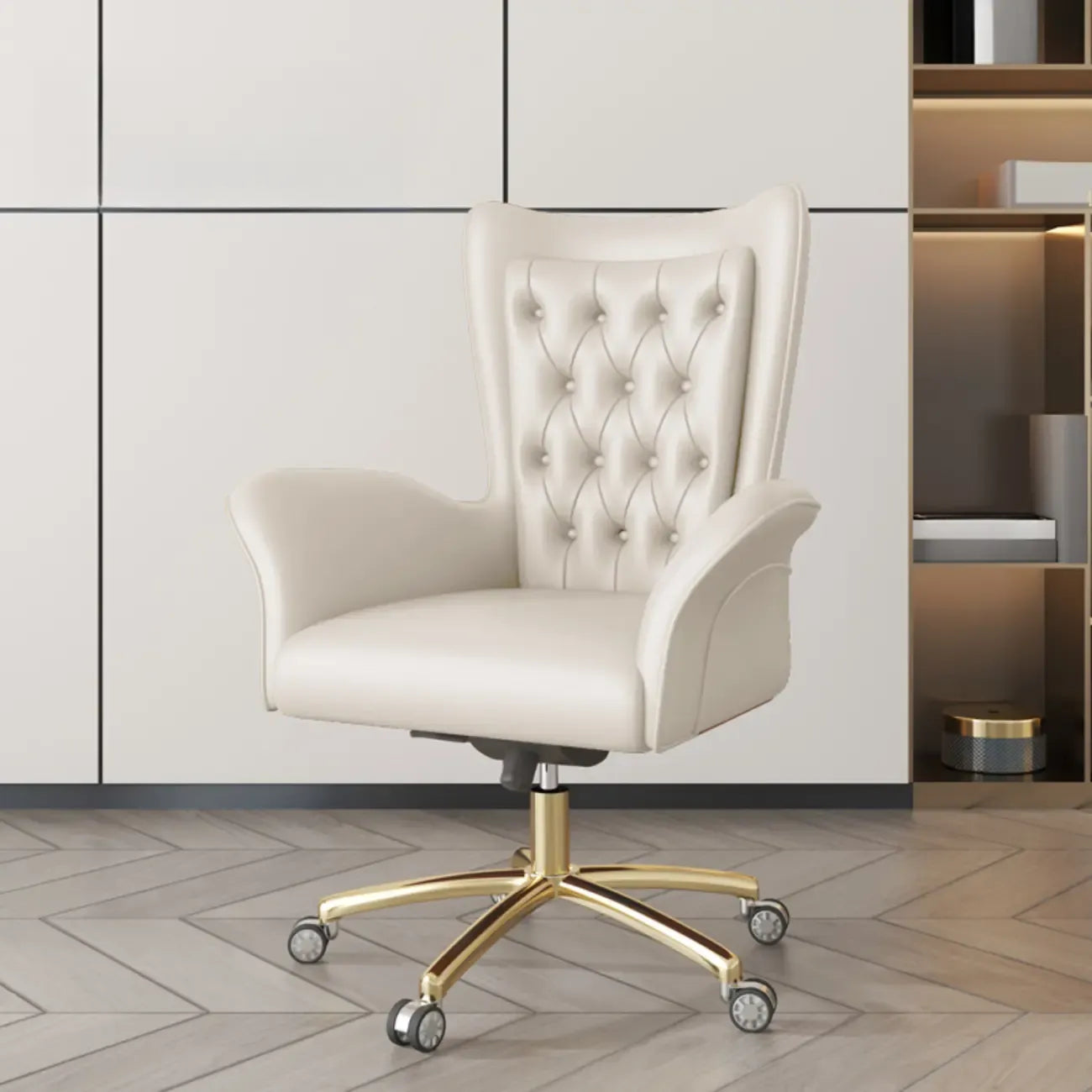 Modern Orange Executive Swivel Chair with Tufted Leather